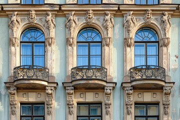 Saint Petersburg Architectural Facade: Vintage Windows and Luxurious Detailing