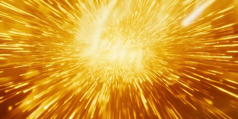 A yellow background with rays of light radiating from the center