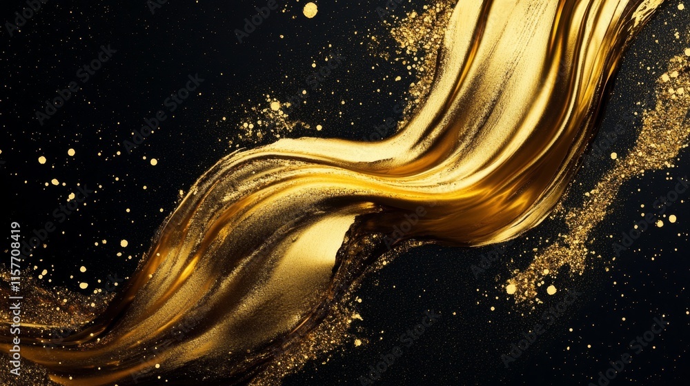 Poster dynamic gold wave action abstract art digital creation vibrant environment close-up view elegance an