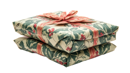 Gifts wrapped Christmas isolated on white transparent background