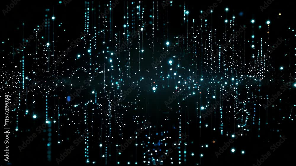 Poster creative abstract animation showcasing shimmering particles in a cosmic background at night. generat