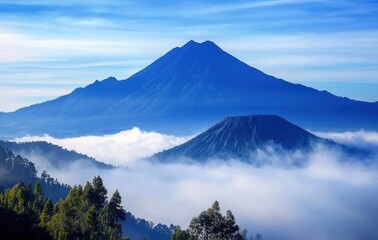 Fototapeta premium A mountain range with a volcano in the distance