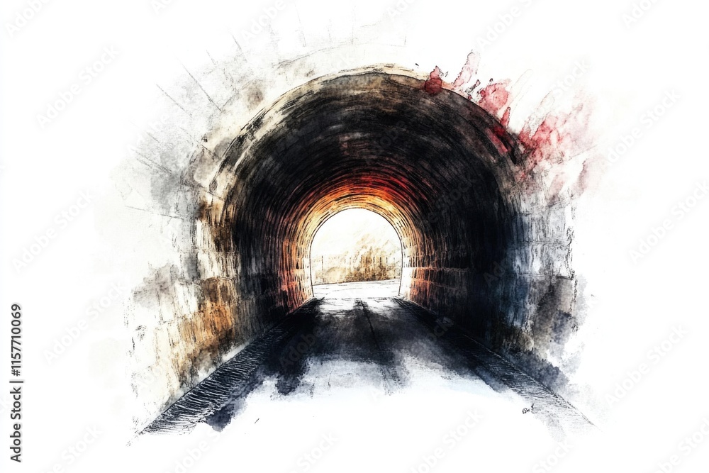 Poster a tunnel with a beacon of hope at the end, perfect for representing perseverance or guidance