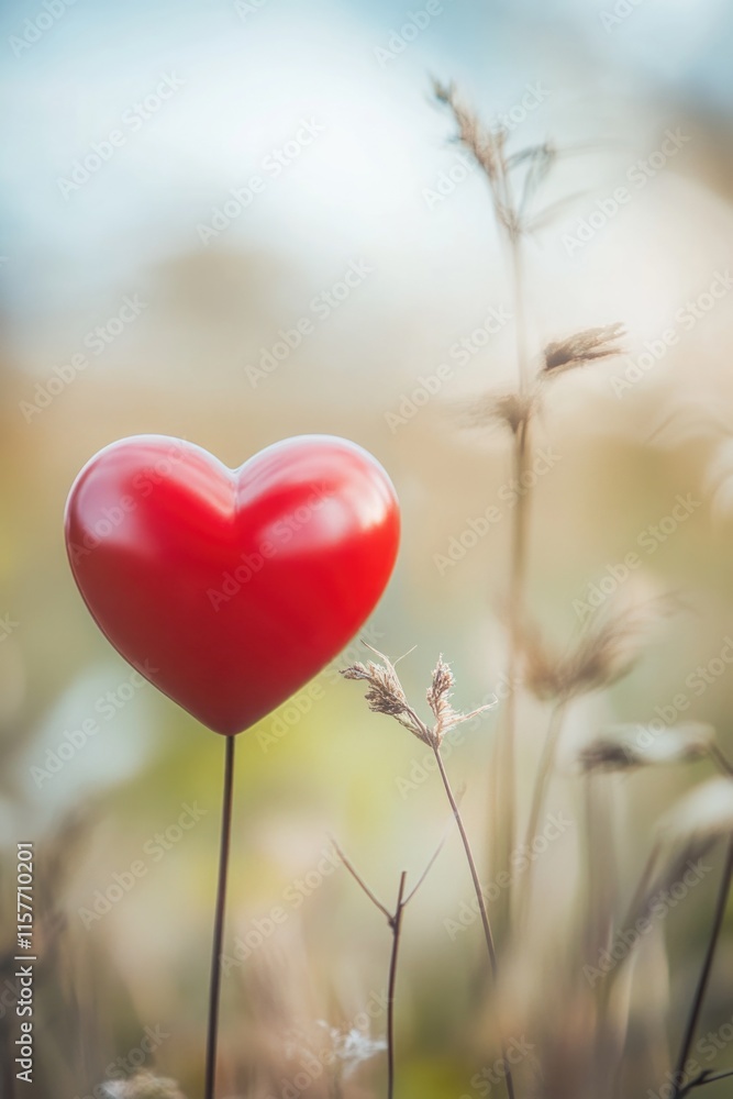 Aufkleber a heart-shaped object lying in a field of green grass, perfect for romantic or whimsical contexts
