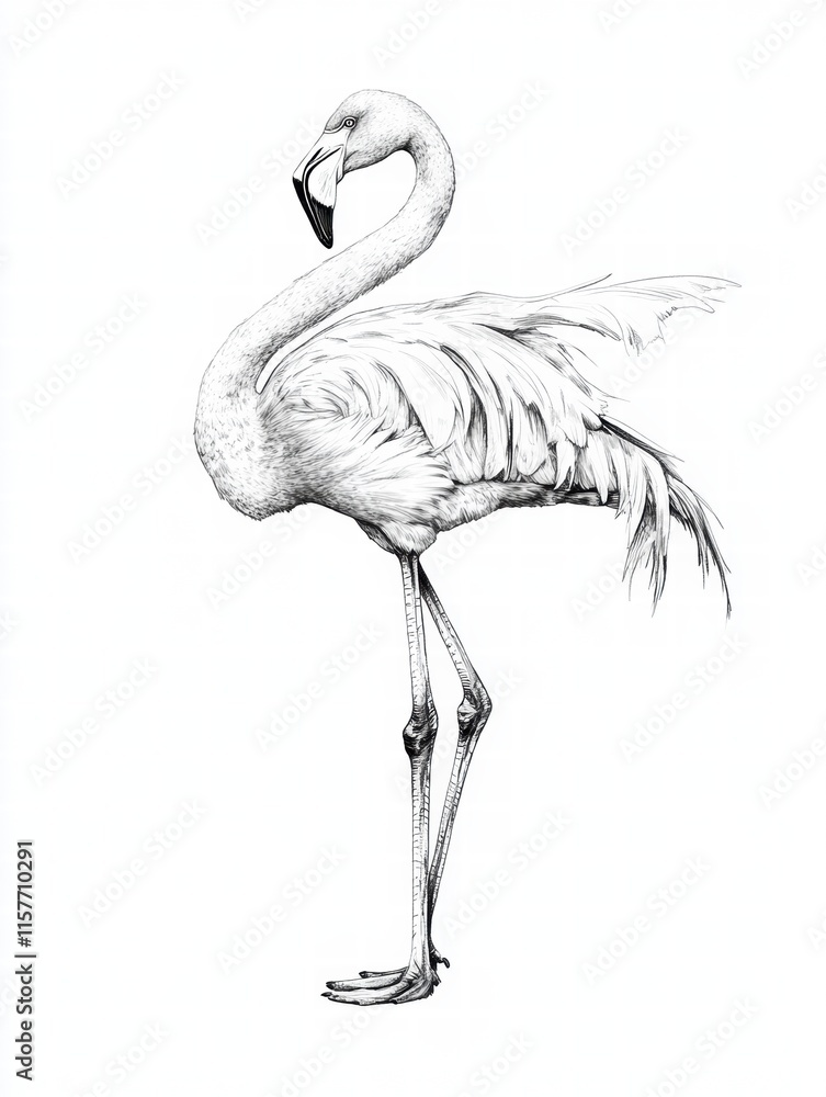 Poster Elegant flamingo illustration with ample copy space for customizable text and mock up options. Generative AI