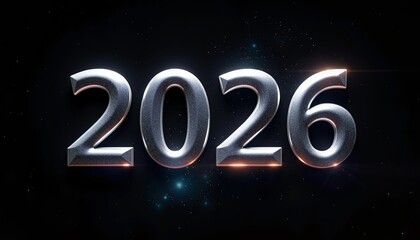 Metallic 2026 against cosmic backdrop, futuristic and new year celebration concept