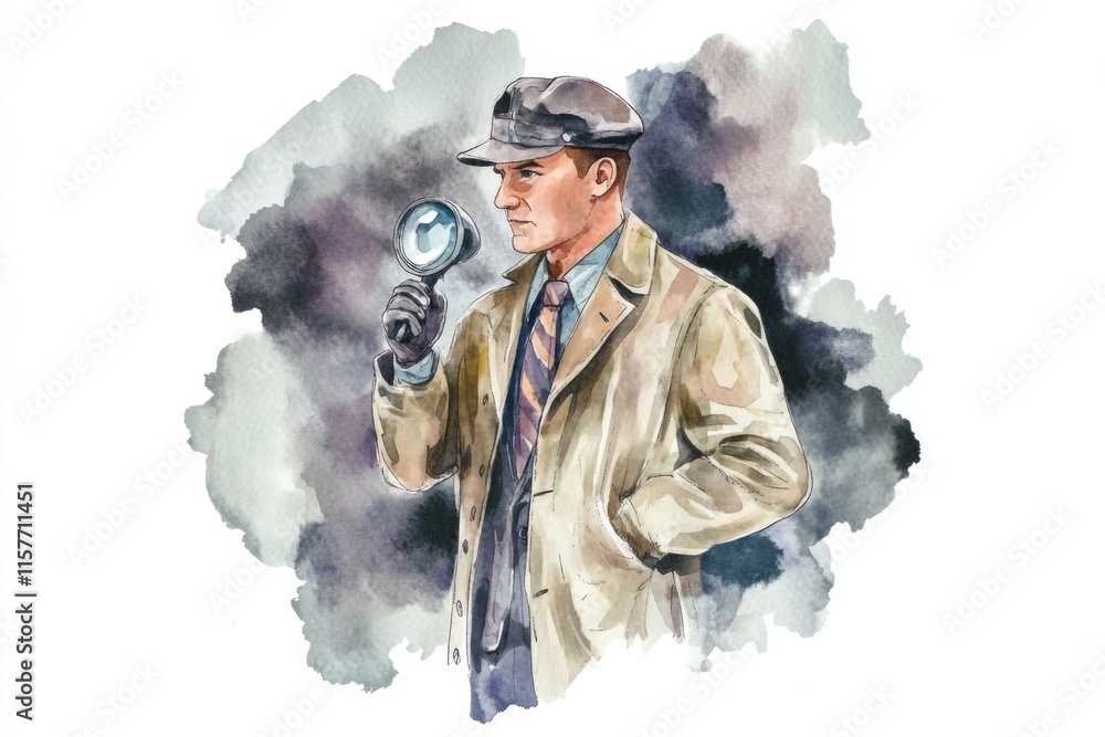 Poster a person examining something with a magnifying glass, useful for illustrations about investigation o