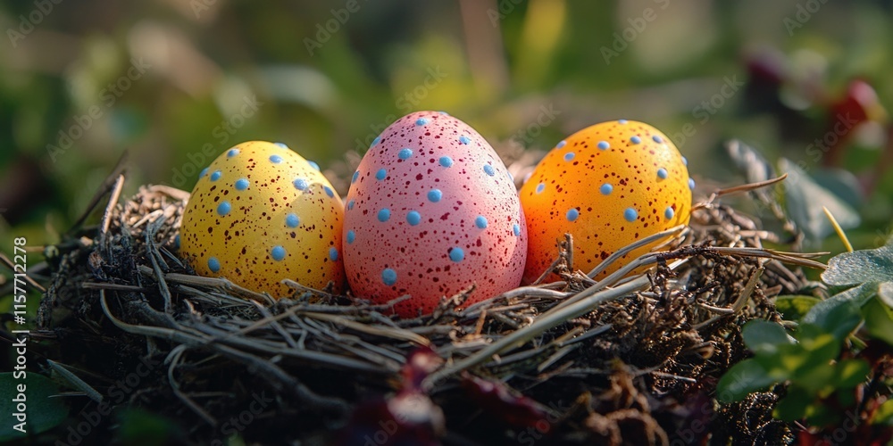 Poster A natural scene of eggs in a nest on a tree branch