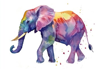 Obraz premium Watercolor illustration of an elephant with long tusks, suitable for use in educational materials or as a decorative element