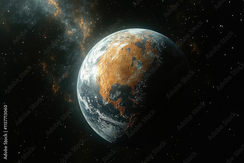Aufkleber A view of the Earth from space with stars in the background, perfect for use in educational materials or as a background image
