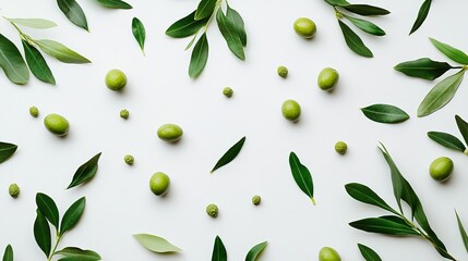 Naklejka premium A cluster of fresh, delicious green olives displayed with their glossy skin, perfectly highlighting their ripeness and quality. 