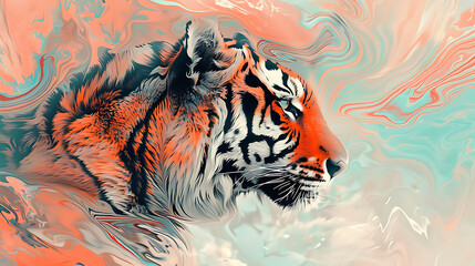 tiger animal abstract wallpaper with a contrast background in pastel colors, a modern and artistic design suitable for various creative projects, a stock image

