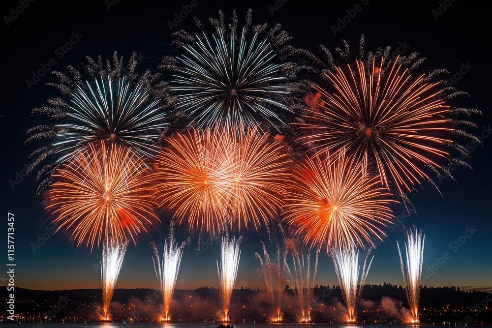 Poster explosive display of colorful fireworks lighting up the night sky