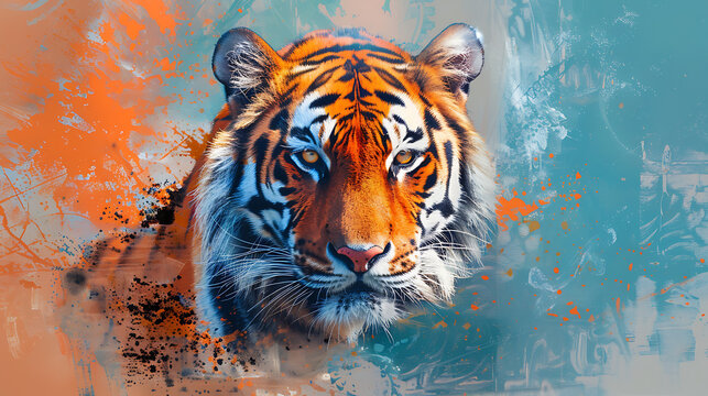 tiger animal abstract wallpaper design with a high contrast pastel color background, a creative and artistic illustration perfect for digital art projects, a stock photo

