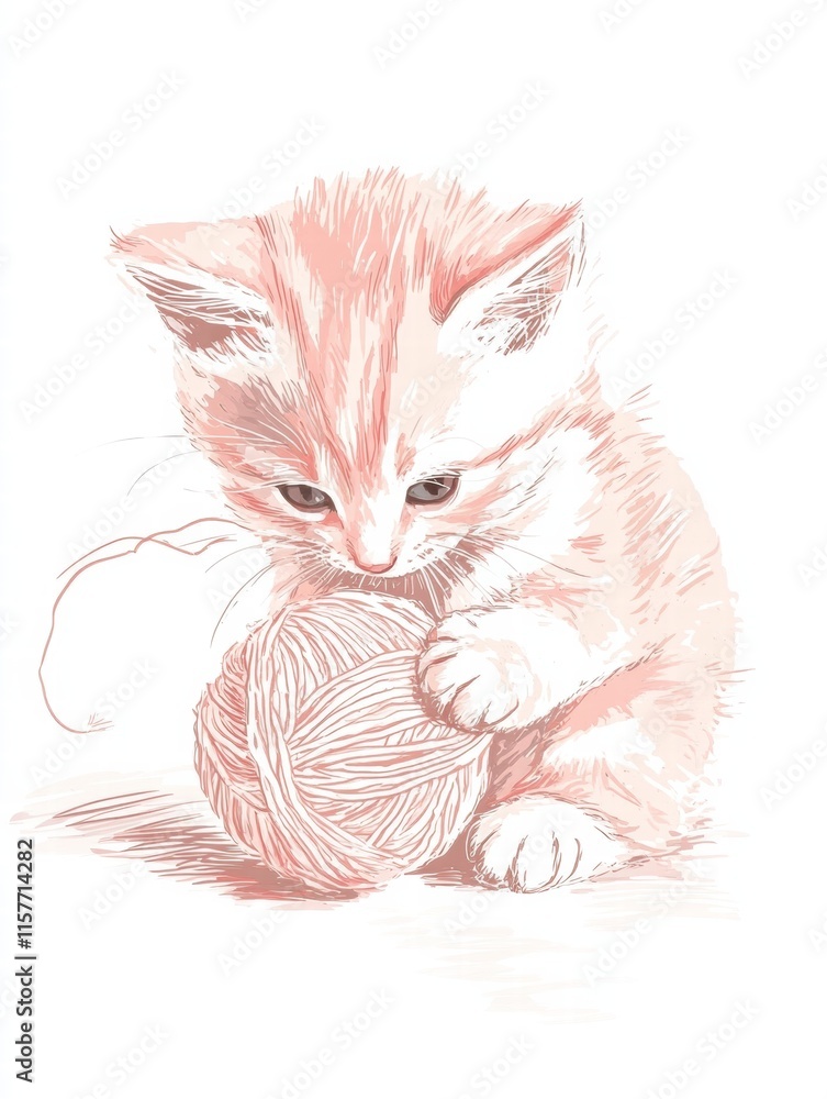 Poster cute kitten enjoys playful moment with a ball of yarn in a cozy setting perfect for animal lovers an