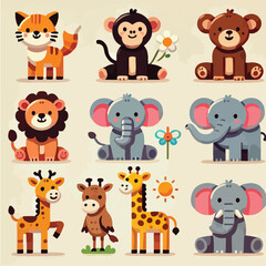 Fototapeta premium vector collection of cute and adorable animals