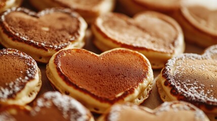 A stack of fluffy pancakes topped with powdered sugar, ready for breakfast or brunch
