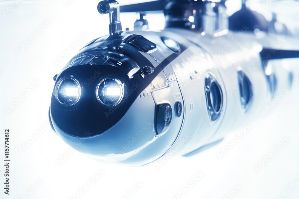 Poster a detailed view of a scale model submarine showing its features and details
