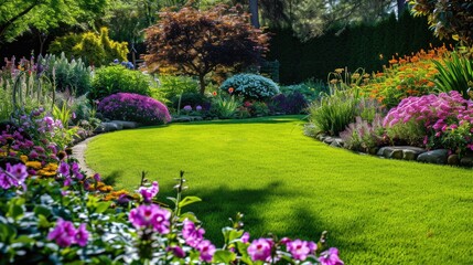 Fototapeta premium Spring Oasis: A Colorful Garden Retreat for Relaxation and Recreation