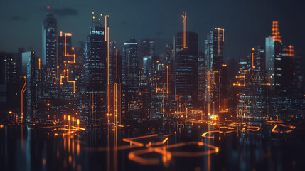 Obraz premium Smart digital Innovation city with connection network reciprocity over the cityscape. of future smart wireless digital city and social media networking systems that connects people with in city
