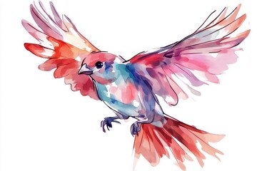 Obraz premium A beautiful watercolor painting of a vibrant bird soaring through the air