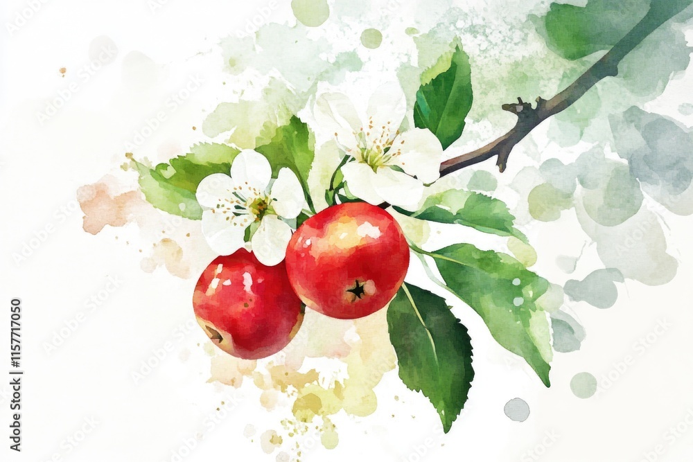 Aufkleber a still life of two apples hanging from a tree branch