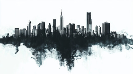 Fototapeta premium striking abstract city skyline silhouette in black and white, showcasing urban architecture and dramatic atmosphere