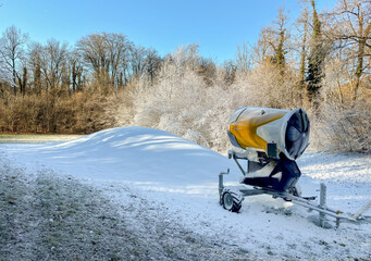 The snow cannon is used for producing artificial snow on ski slopes. Artificial snow system.