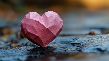 Fototapeta premium A simple yet symbolic image of a paper heart sitting on top of a rock, with no distractions or embellishments