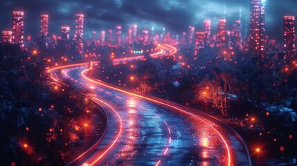 Fototapeta premium Develop a collection of neon highway symbols, featuring illuminated interstates