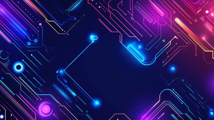 Abstract neon lines and circuits background