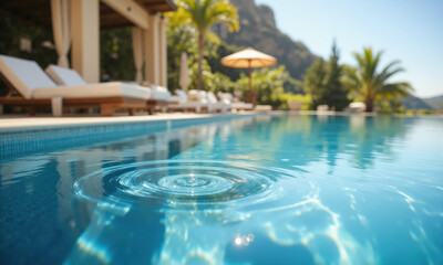 Fototapeta premium Close-up of a crystal-clear pool with perfect ripples and sunlight reflecting off the water A high-quality close-up of a luxurious,