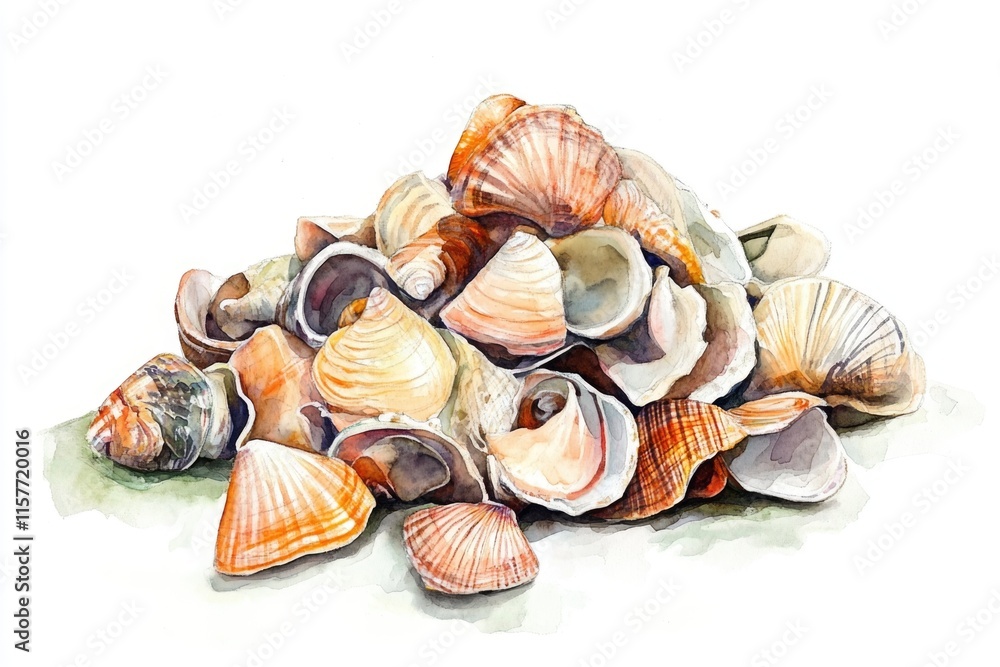 Poster a collection of seashells arranged on a white surface