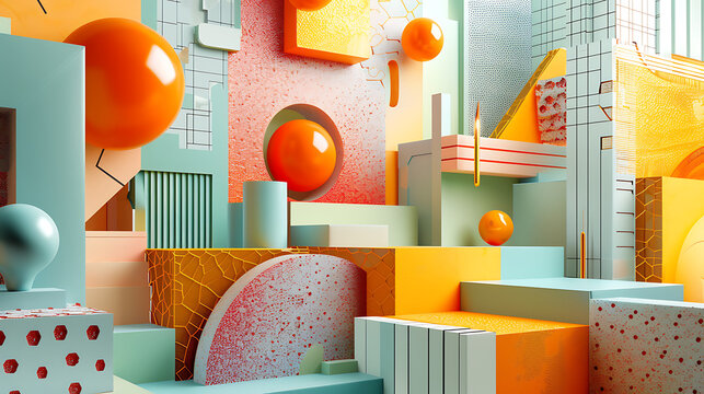 abstract 3d shapes forming a cubist futuristic aesthetic, a creative geometric art background with vibrant textures and patterns, a royalty free stock photo

