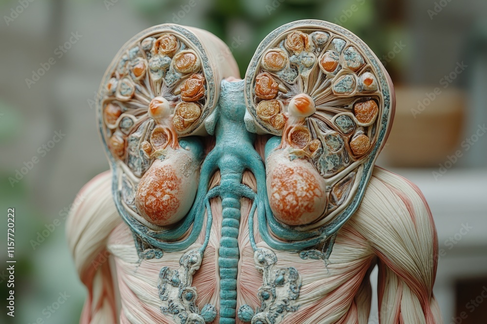Poster a detailed 3d model of the human body showing internal organs, suitable for educational and informat