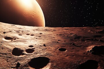 A view of a planet from the surface of the moon, suitable for space or astronomy themed projects