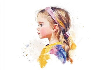 Fototapeta premium A young girl with long hair tied in a ponytail, smiling and looking straight ahead