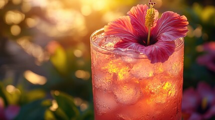 A refreshing pink drink with a flower in the center, perfect for a warm day or a special occasion