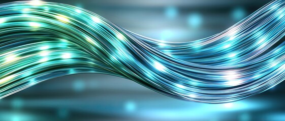 Celebrating Global Connectivity Through Telecommunications captured as a closeup of fiber optic cables glowing in vibrant blue and green hues, symbolizing the flow of global data