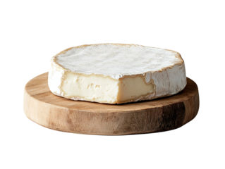 Delicious French Camembert cheese presented on a wooden board