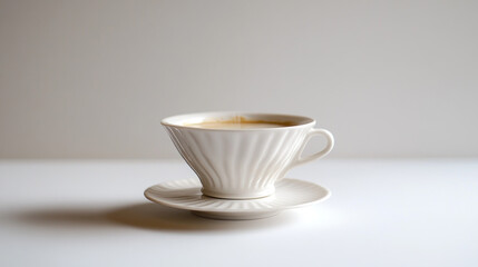 Fototapeta premium A single cup of coffee on a saucer, on a white background.