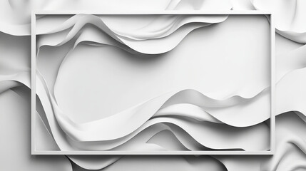 Monochrome abstract design with white frame and flowing textures