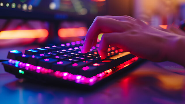 vibrant neon computer keyboard with colorful backlighting perfect for gaming and technology concepts video games hacking internet themes stock image
