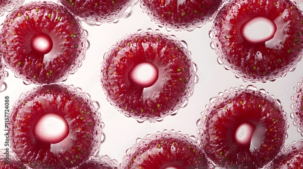 Poster close-up of vibrant red strawberries submerged in sparkling water, showcasing their juicy texture an