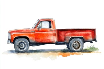 Watercolor illustration of an old red truck on a white background