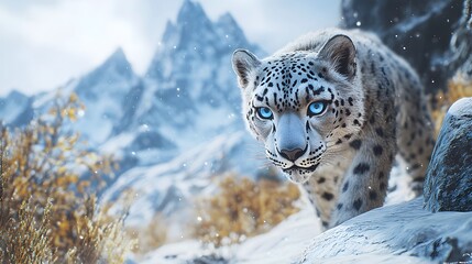 Fototapeta premium Snow Leopard in the Mountains