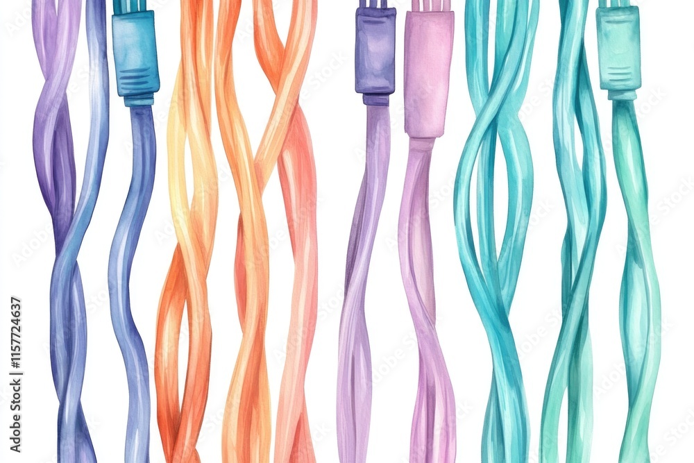 Poster a collection of vibrant wires linked together, perfect for representing technical or electronic conc