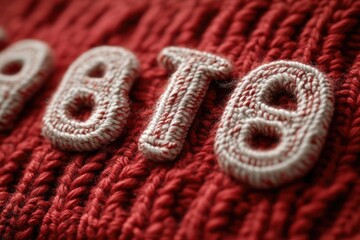 A close-up shot of the word 'stop' written on a red knitted blanket