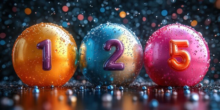 Colorful numbered balls splashing in water vibrant scene macro photography creative concept
