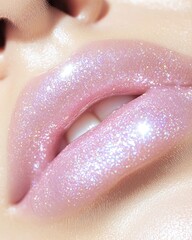 Obraz premium Glossy Lips Radiating Beauty With a Soft Pink Hue and Captivating Shine